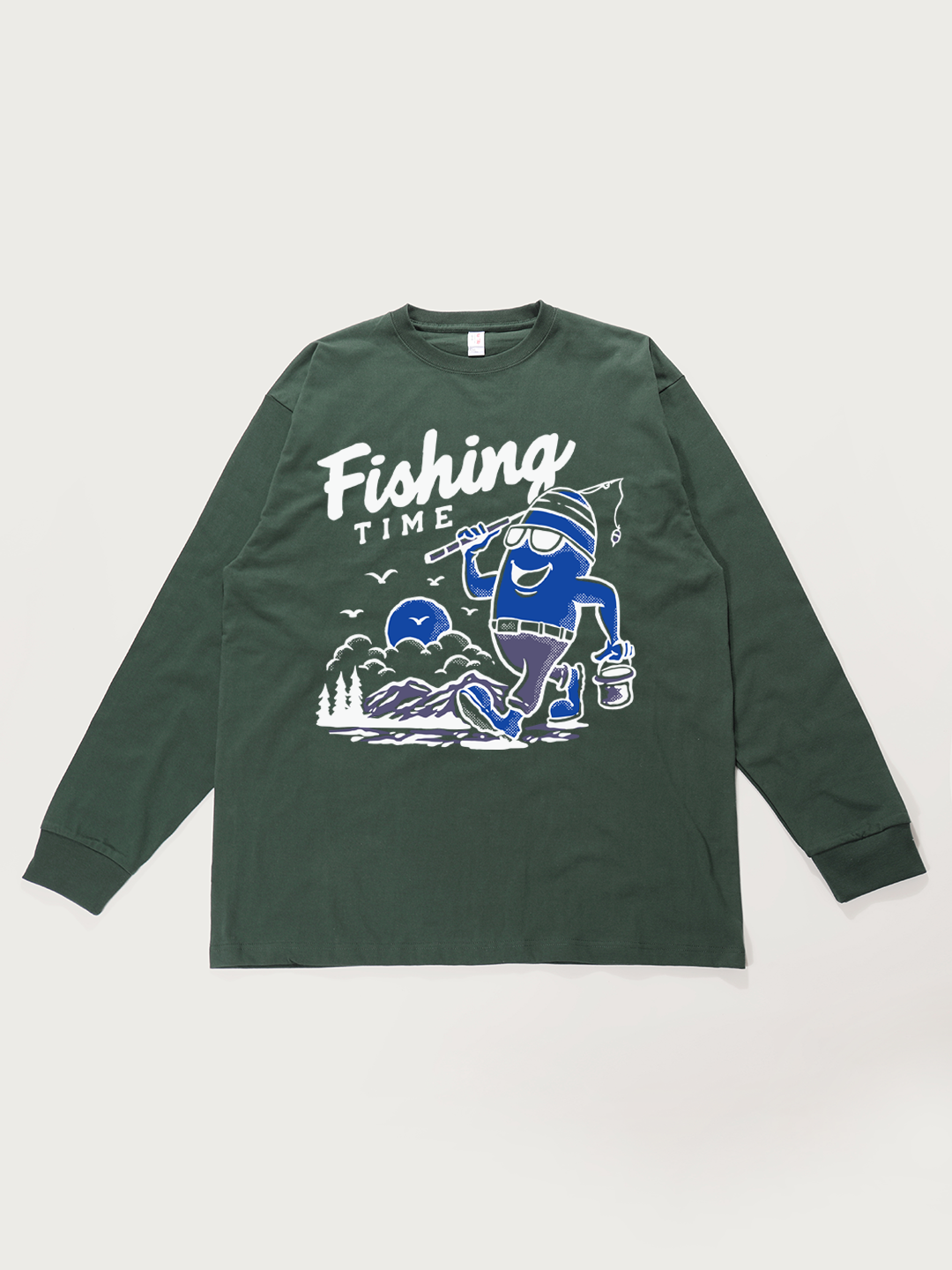 Fishing Time Cartoon - Unisex Retro Cotton Long Sleeve T-Shirt