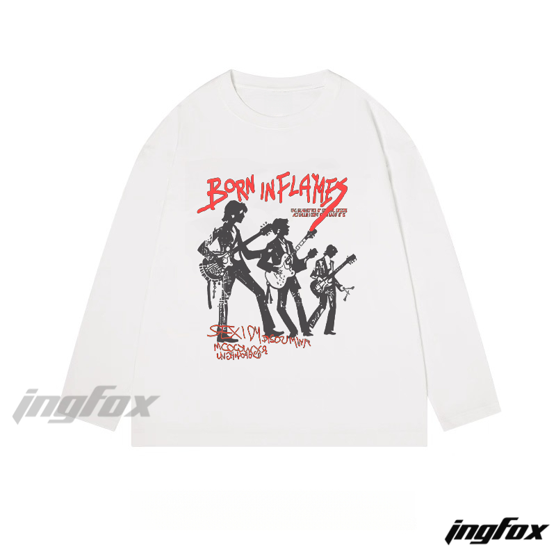 "Born In Flames" Rock Band - Themed Classic Cotton Long Sleeve Tee