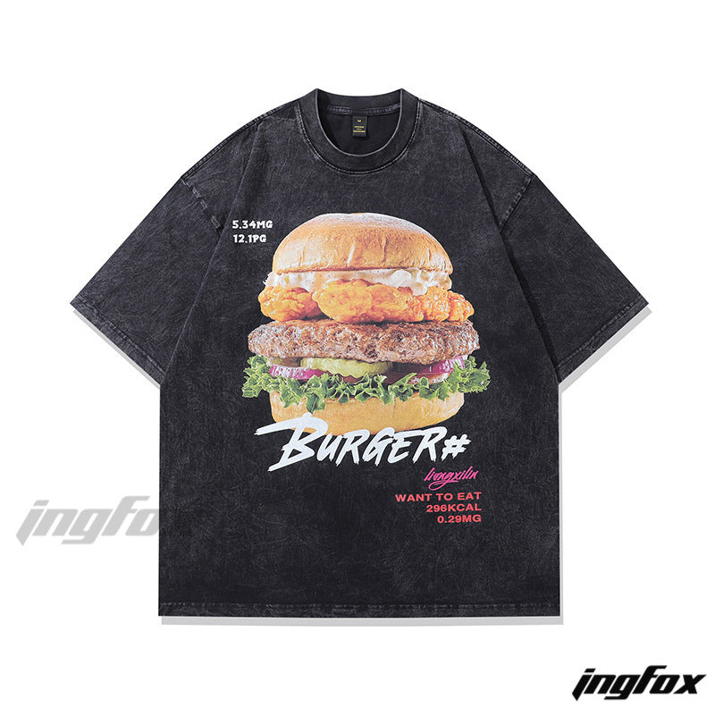 Burger Graphic - Vintage Washed Oversized T - Shirt